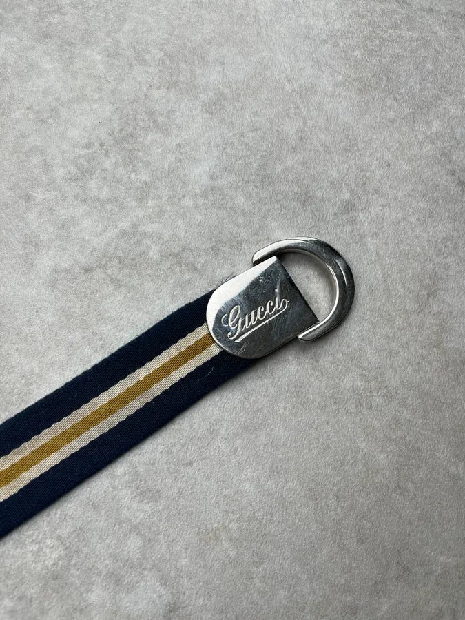 2000s Gucci Stripes Blue & Yellow Canvas Belt HLRTCcy 5