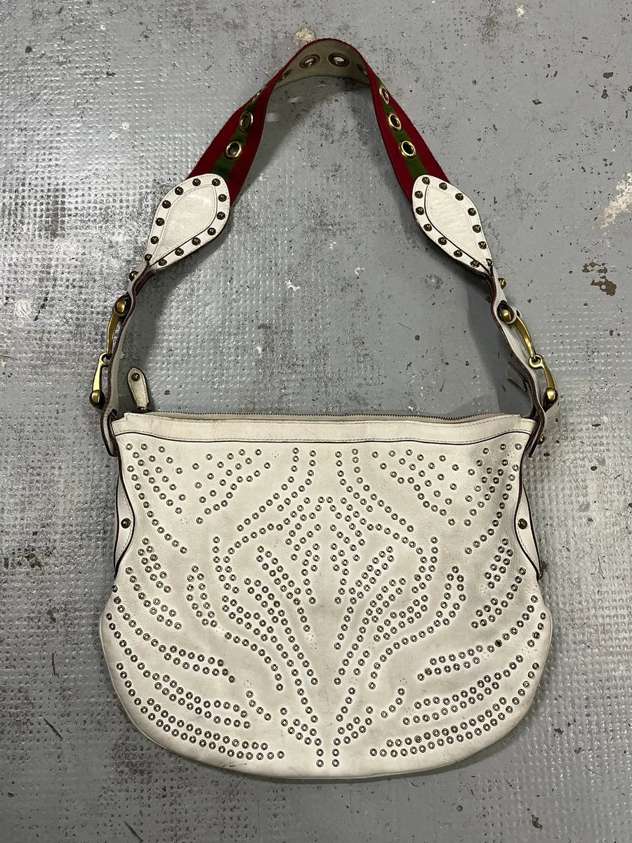 2000s Gucci Studded Pelham White Leather Shoulder Bag by Frida Giannini FWtNQUc 0
