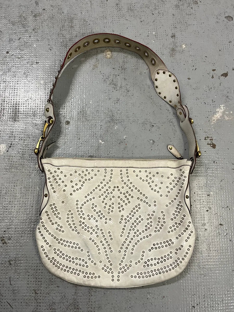2000s Gucci Studded Pelham White Leather Shoulder Bag by Frida Giannini FWtNQUc 5