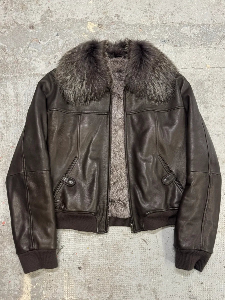 2000s Gucci Tom Ford Rabbit Fur Brown Leather Jacket (M) jdurUHG 1