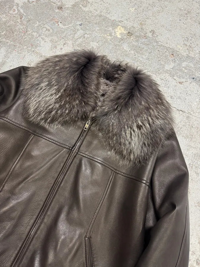 2000s Gucci Tom Ford Rabbit Fur Brown Leather Jacket (M) jdurUHG 3