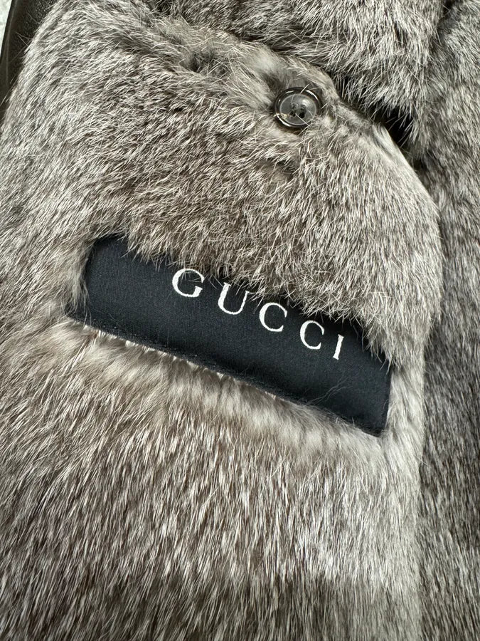 2000s Gucci Tom Ford Rabbit Fur Brown Leather Jacket (M) jdurUHG 4