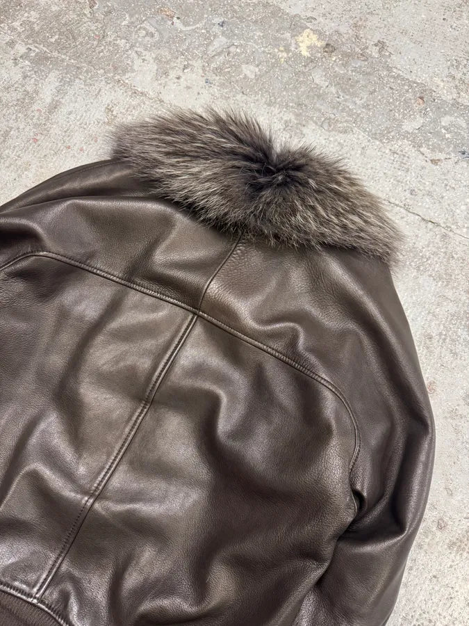 2000s Gucci Tom Ford Rabbit Fur Brown Leather Jacket (M) jdurUHG 8