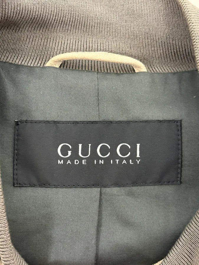 FW2005 Gucci White & Grey Suede Leather Bomber Jacket AXcaQym 9