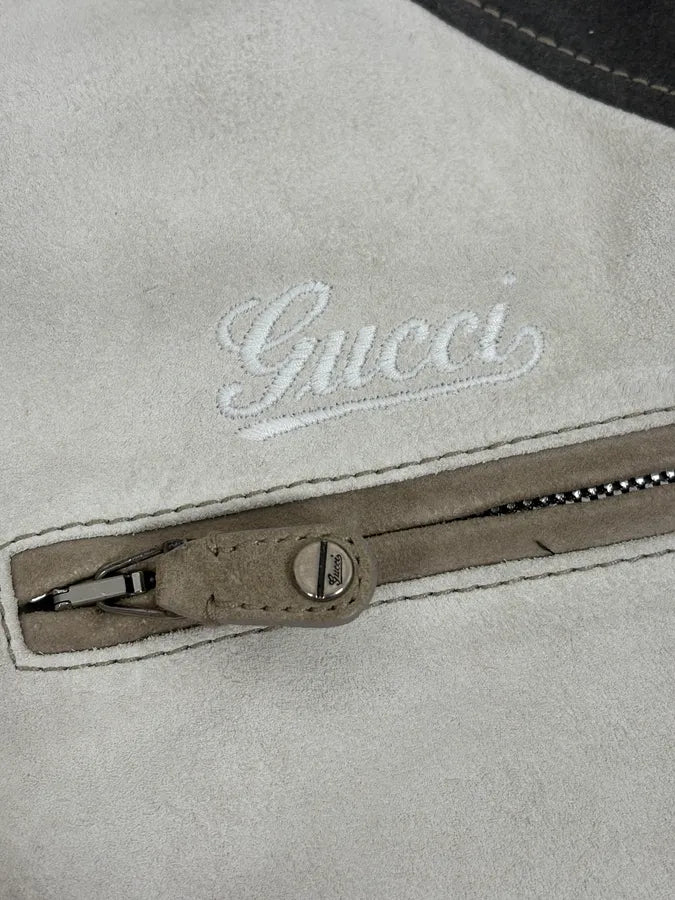 FW2005 Gucci White & Grey Suede Leather Bomber Jacket AXcaQym 8
