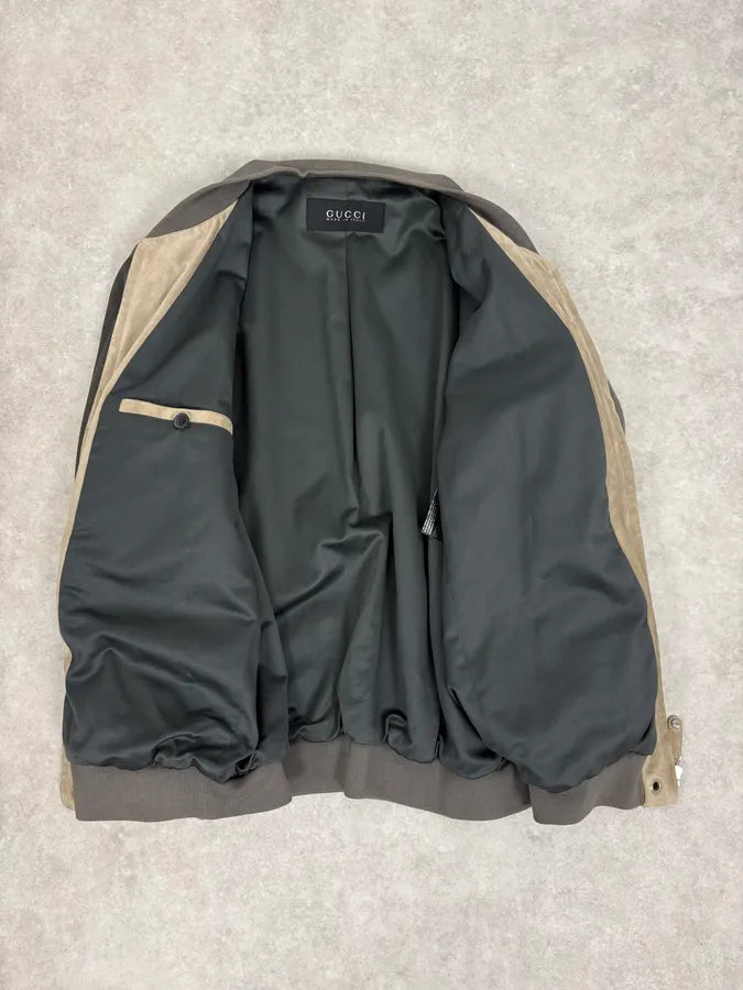 FW2005 Gucci White & Grey Suede Leather Bomber Jacket AXcaQym 6