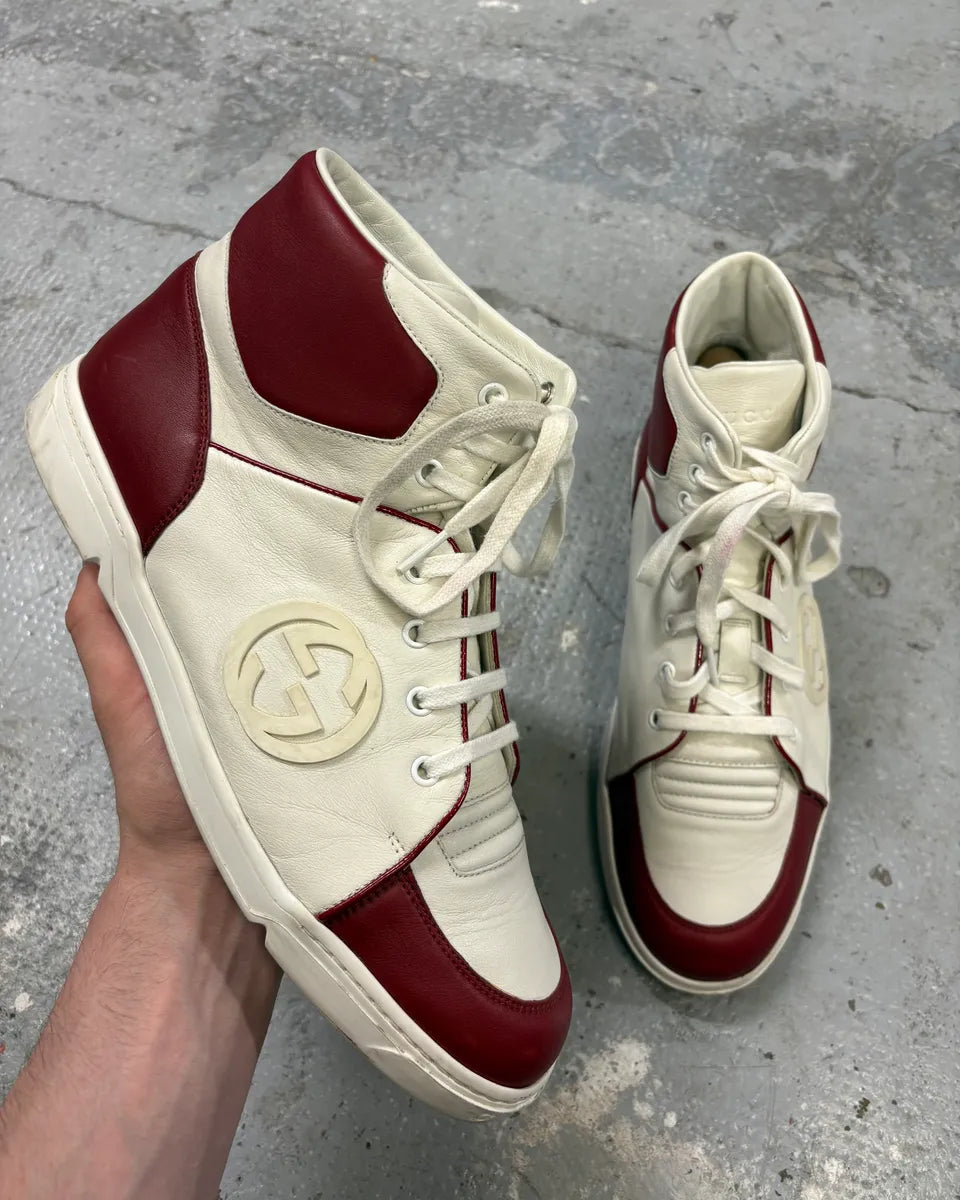 2000s Gucci White & Red High G Sneakers wPoGbxP 0
