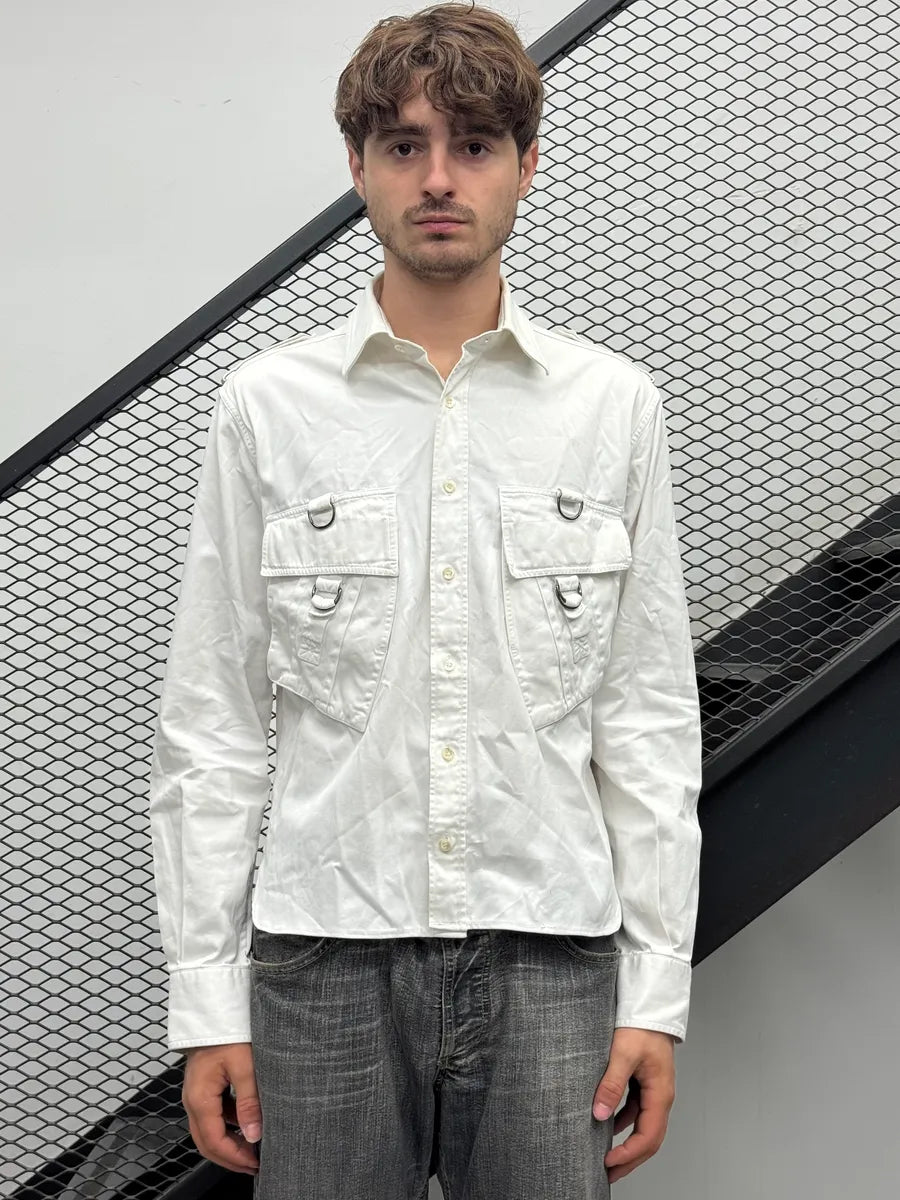 SS2002 Gucci White Officer Cargo Bondage Over Shirt ukppYPw 3