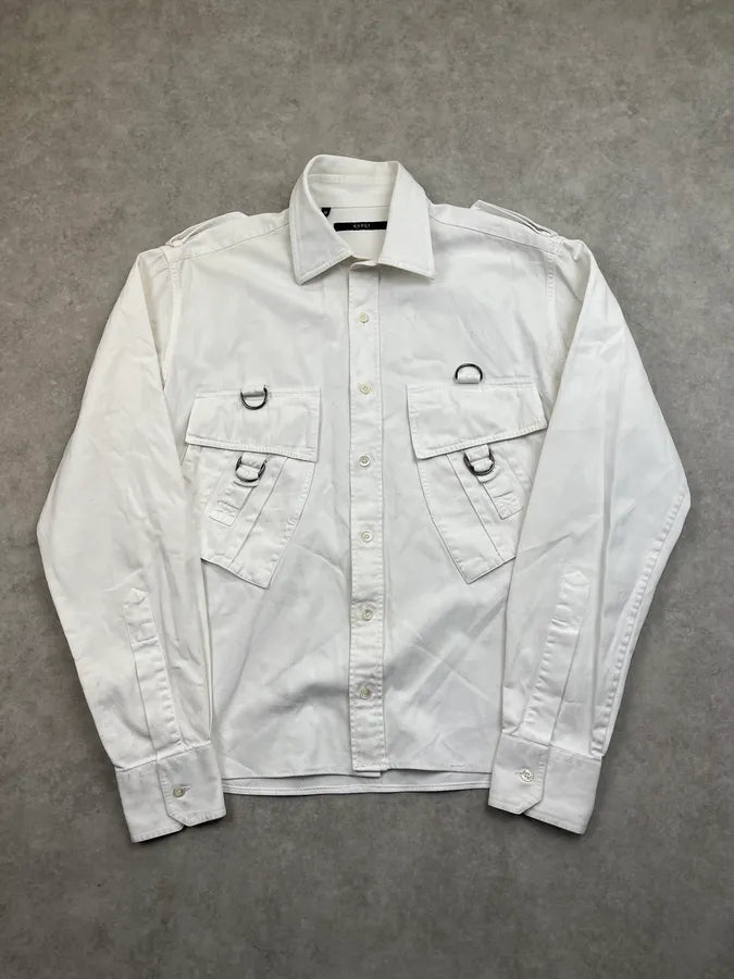 SS2002 Gucci White Officer Cargo Bondage Over Shirt ukppYPw 1
