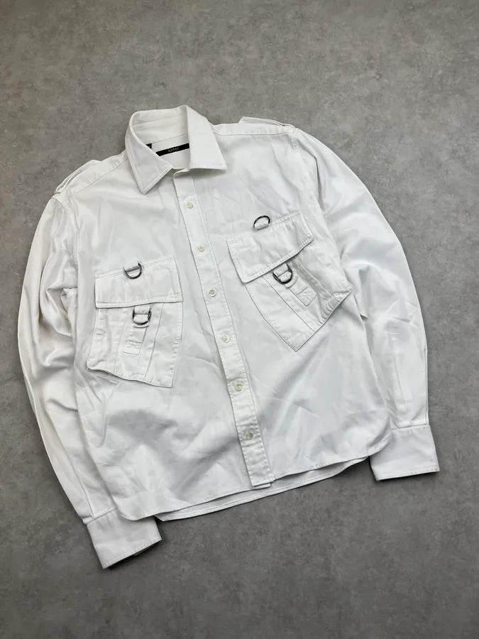 SS2002 Gucci White Officer Cargo Bondage Over Shirt ukppYPw 2