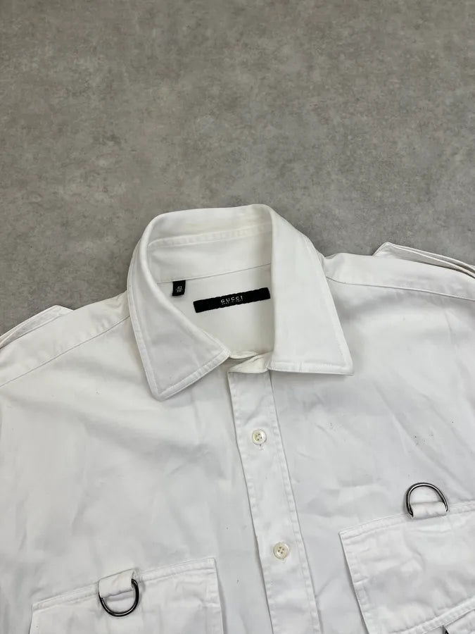 SS2002 Gucci White Officer Cargo Bondage Over Shirt ukppYPw 5
