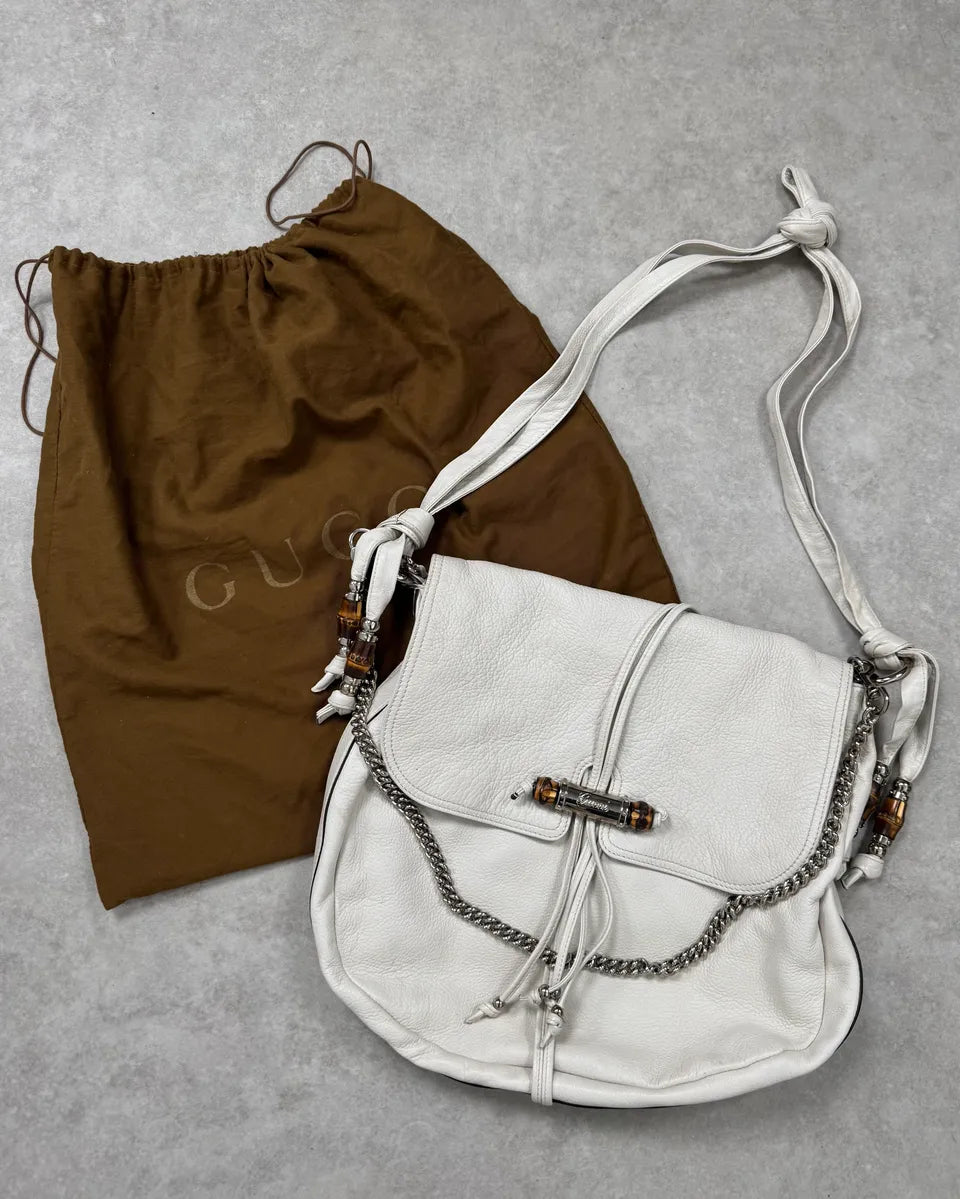 2000s Gucci White Leather Bamboo Claps Handle Bag  WfALTfl 0