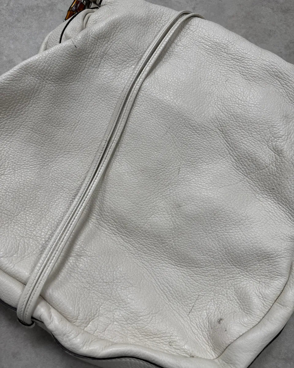 2000s Gucci White Leather Bamboo Claps Handle Bag  WfALTfl 10