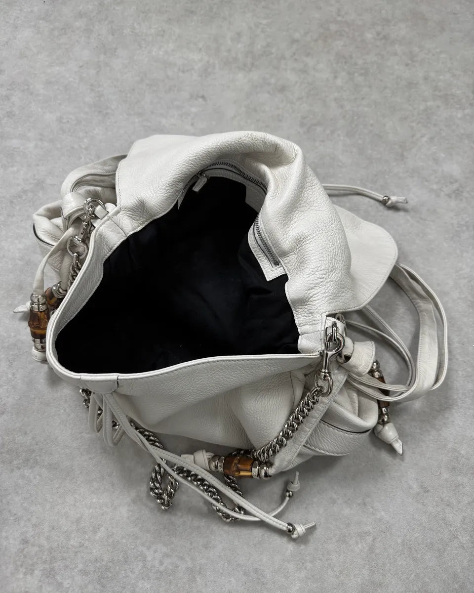 2000s Gucci White Leather Bamboo Claps Handle Bag  WfALTfl 11