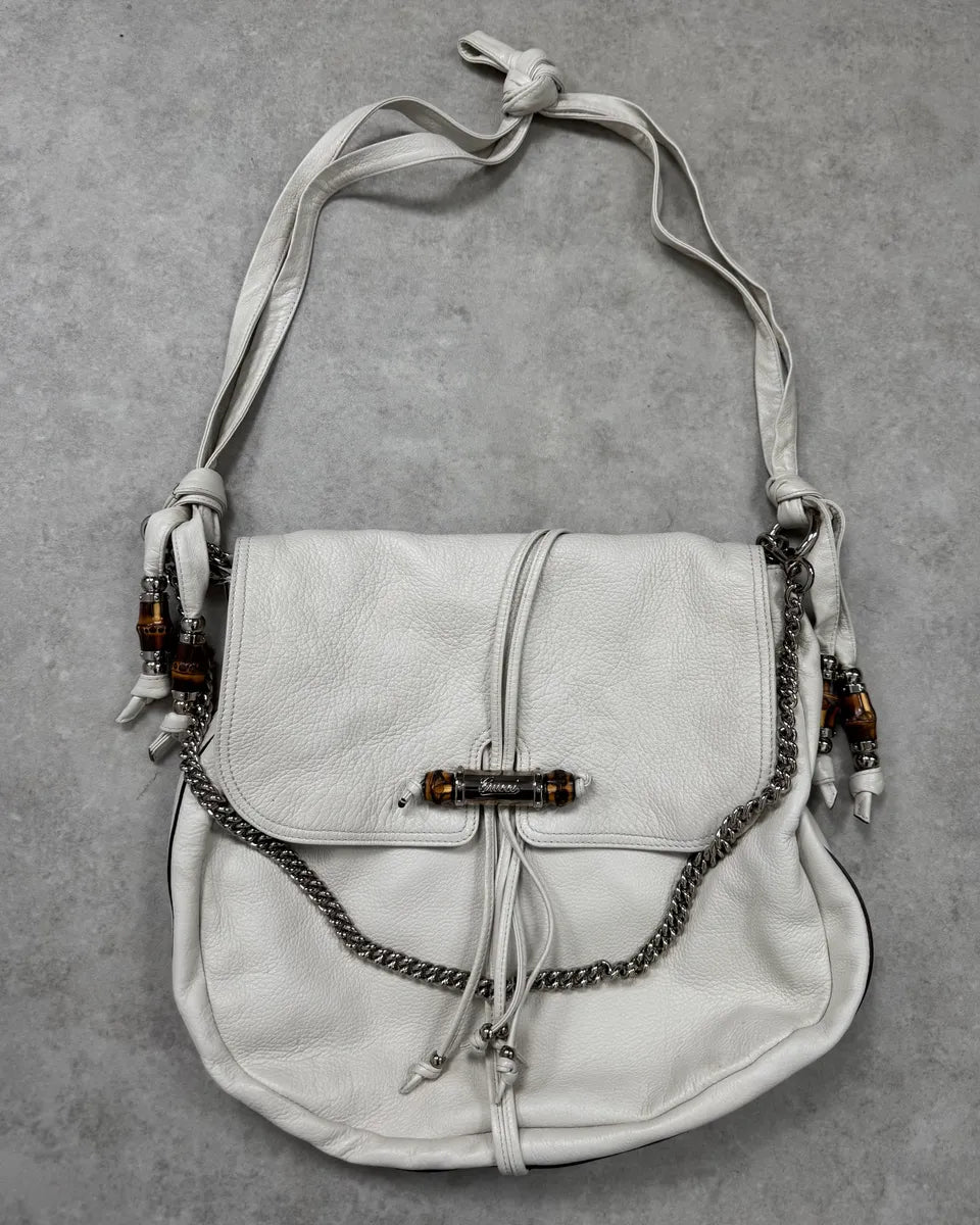 2000s Gucci White Leather Bamboo Claps Handle Bag  WfALTfl 3