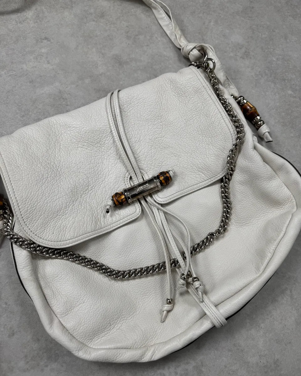 2000s Gucci White Leather Bamboo Claps Handle Bag  WfALTfl 4