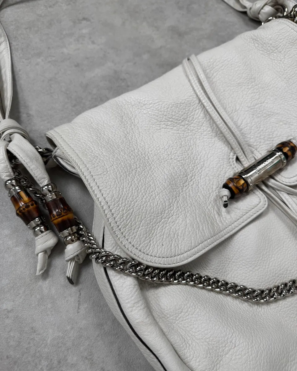 2000s Gucci White Leather Bamboo Claps Handle Bag  WfALTfl 6