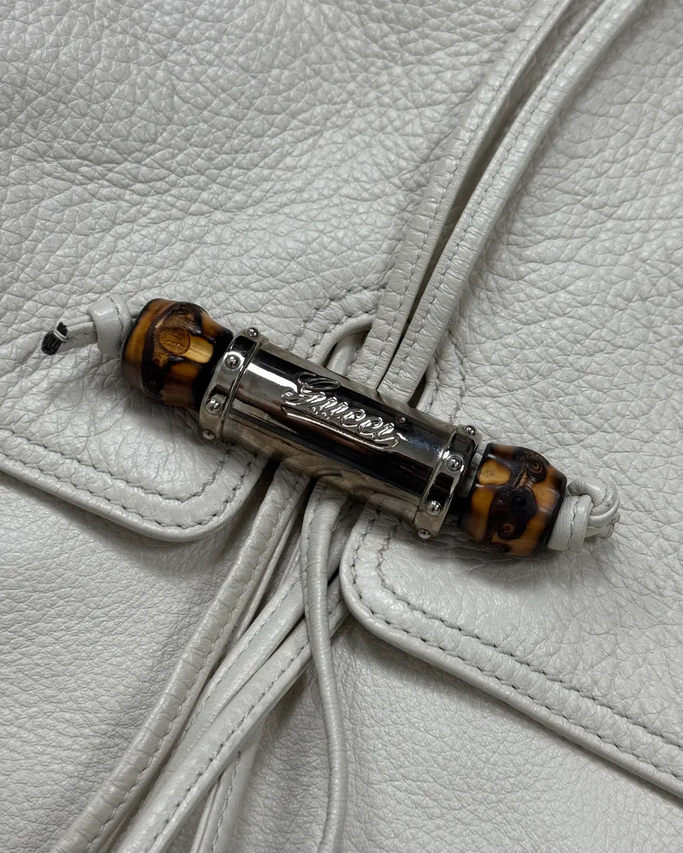 2000s Gucci White Leather Bamboo Claps Handle Bag  WfALTfl 8