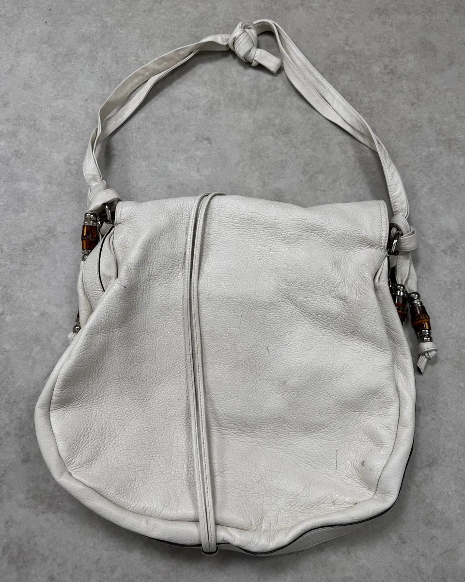 2000s Gucci White Leather Bamboo Claps Handle Bag  WfALTfl 9