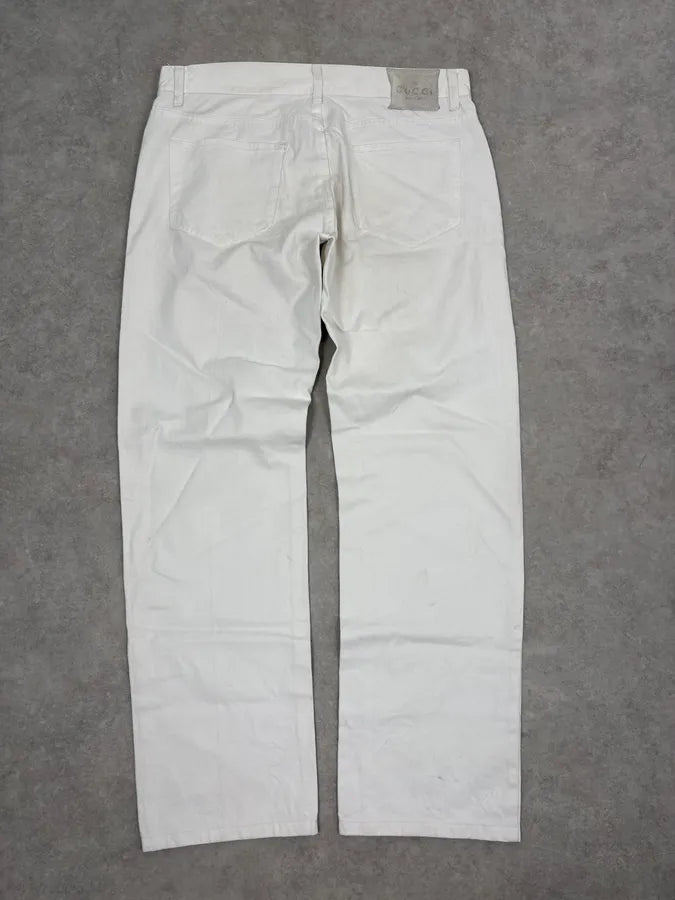 2000s Gucci White Minimalist Denim Jeans QnVeHBS 6