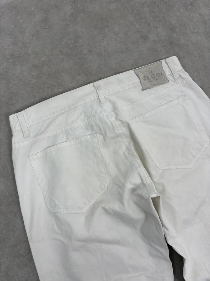 2000s Gucci White Minimalist Denim Jeans QnVeHBS 8