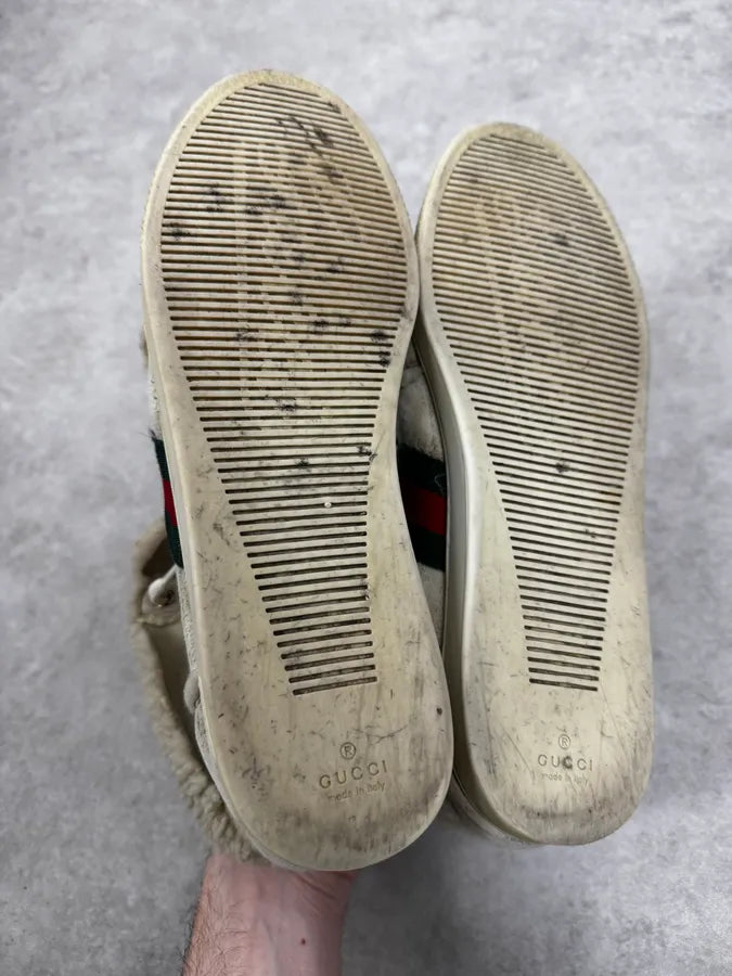 2000s Gucci White Shearling Italian Sneakers NtXSwnG 4