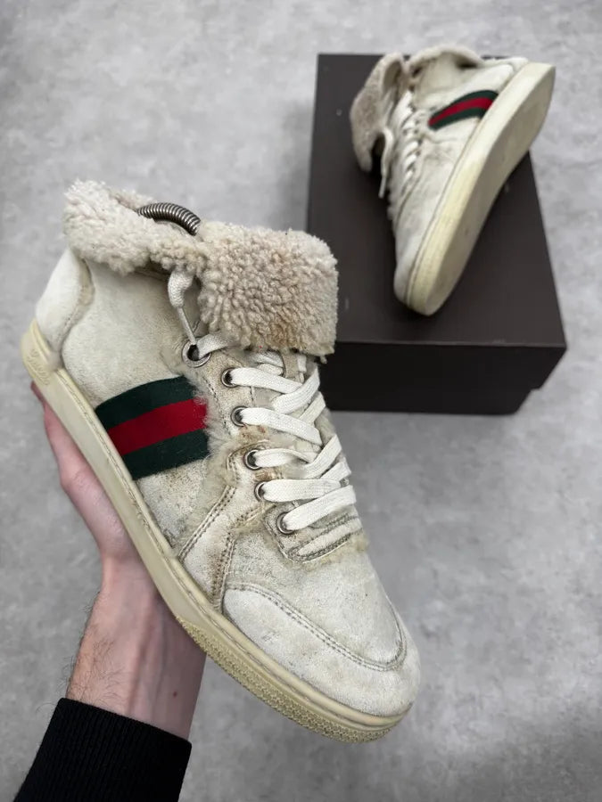 2000s Gucci White Shearling Italian Sneakers NtXSwnG 0