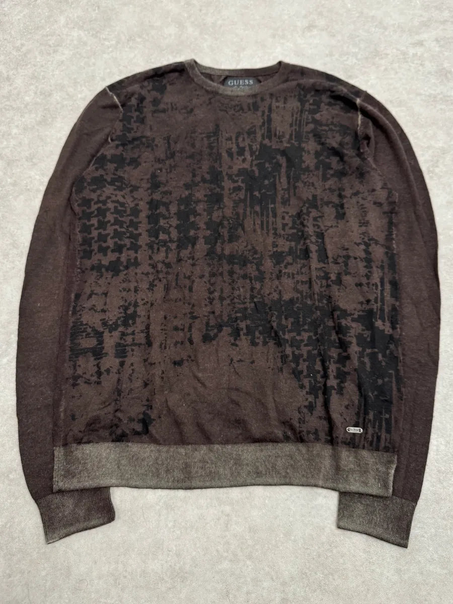 2000s Guess Brown Wool Puzzled Mozaic Sweater lWATaif 0
