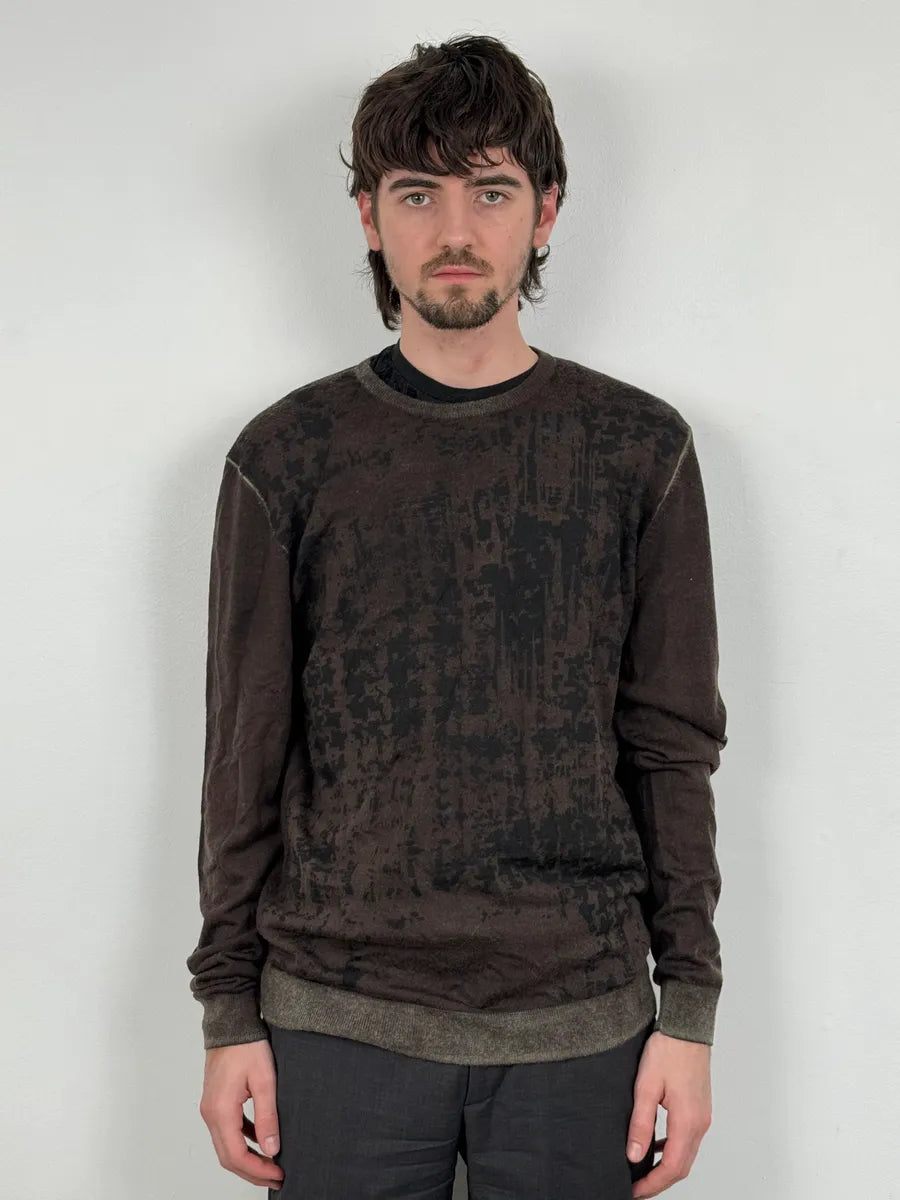 2000s Guess Brown Wool Puzzled Mozaic Sweater lWATaif 1