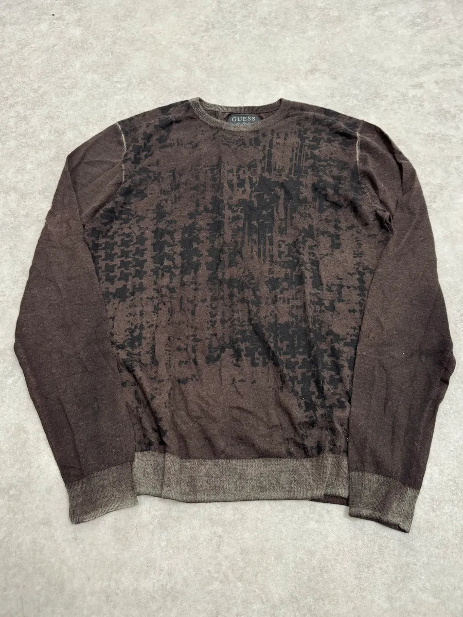 2000s Guess Brown Wool Puzzled Mozaic Sweater lWATaif 3