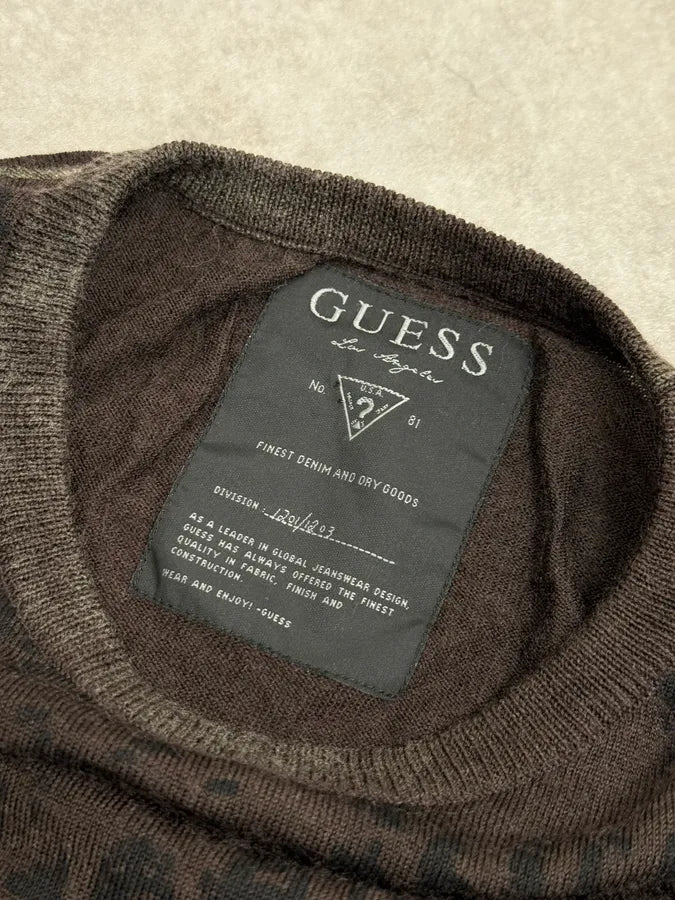 2000s Guess Brown Wool Puzzled Mozaic Sweater lWATaif 4