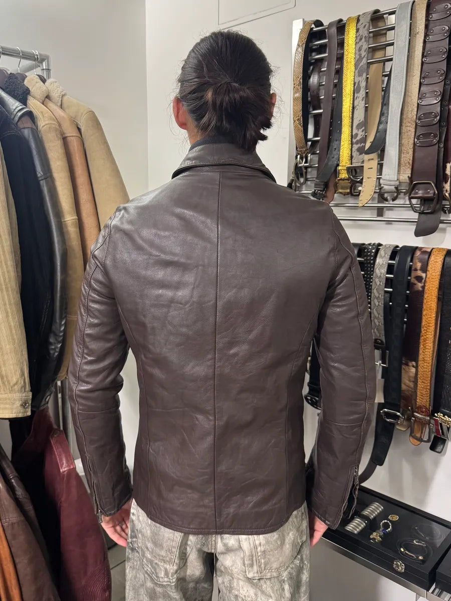 2000s Helmut Lang Brown Biker Leather Jacket (M) RrriBFk 1