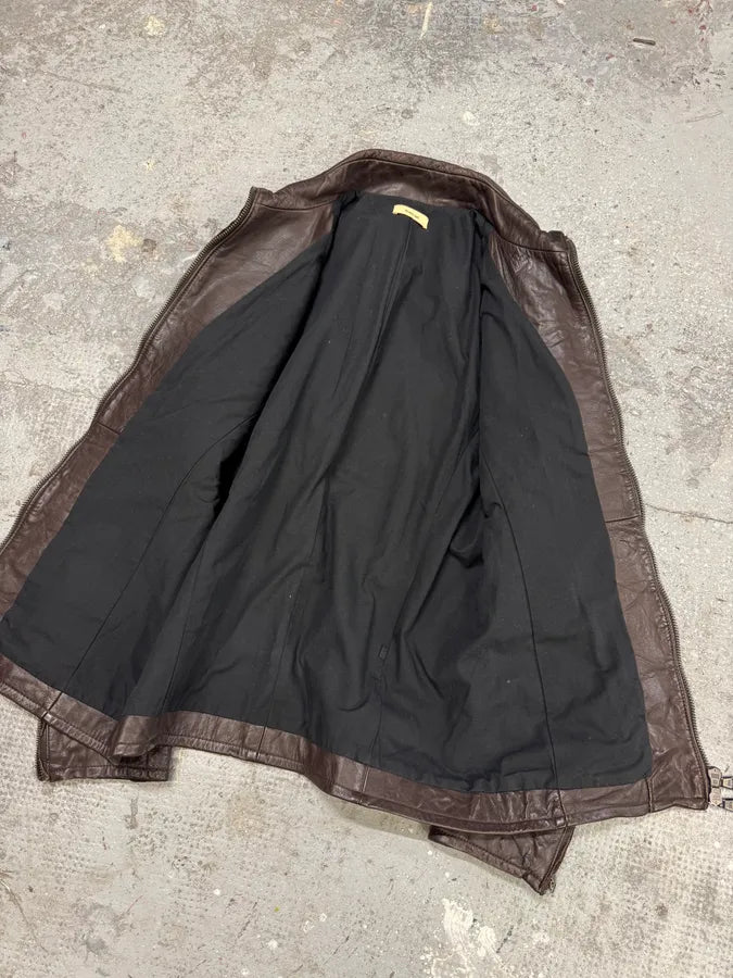 2000s Helmut Lang Brown Biker Leather Jacket (M) RrriBFk 10