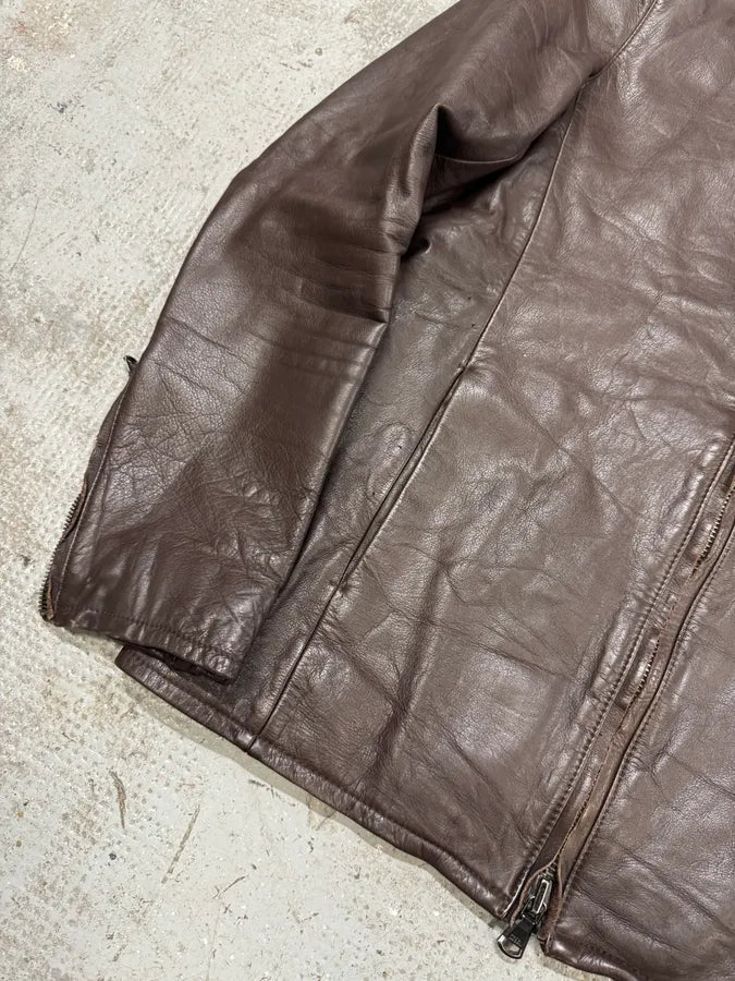2000s Helmut Lang Brown Biker Leather Jacket (M) RrriBFk 4