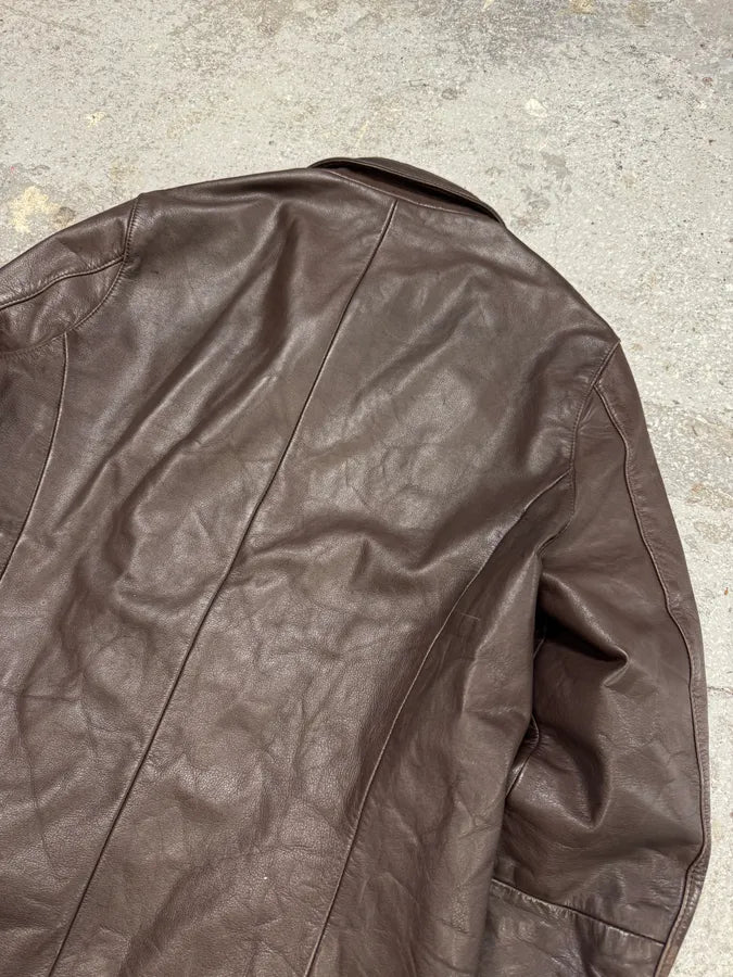 2000s Helmut Lang Brown Biker Leather Jacket (M) RrriBFk 6