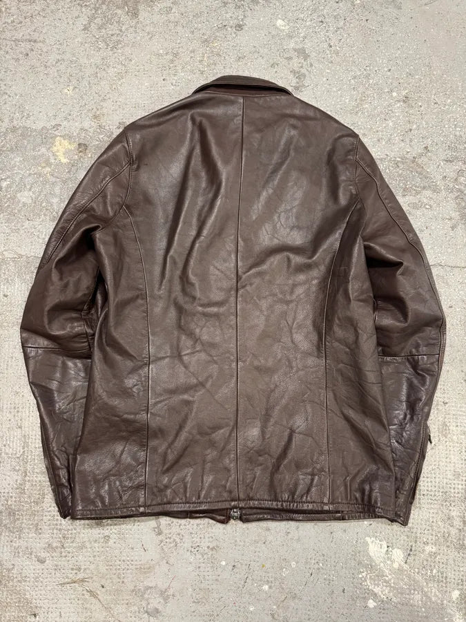2000s Helmut Lang Brown Biker Leather Jacket (M) RrriBFk 7