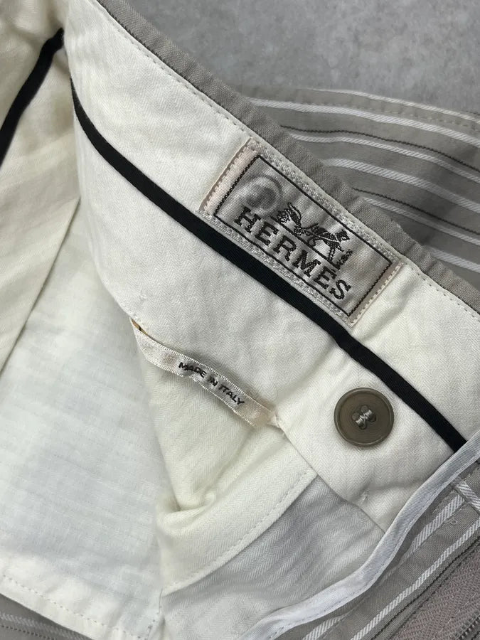 2000s Hermes Beige & White Large Classy Stripes Pants bDOtznZ 9