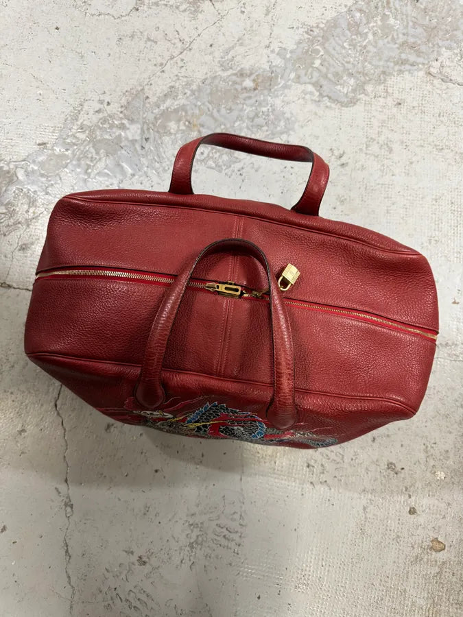 2000s Hermès Asian Dragon Painted Victoria Red Bordeaux Leather Travel Bag IayIkxC 5