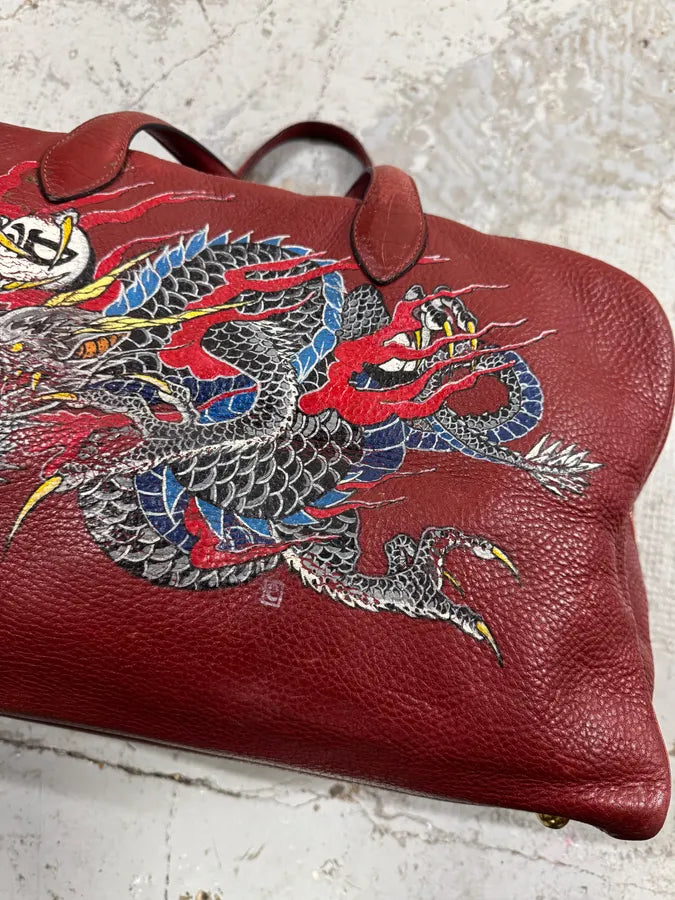2000s Hermès Asian Dragon Painted Victoria Red Bordeaux Leather Travel Bag IayIkxC 6