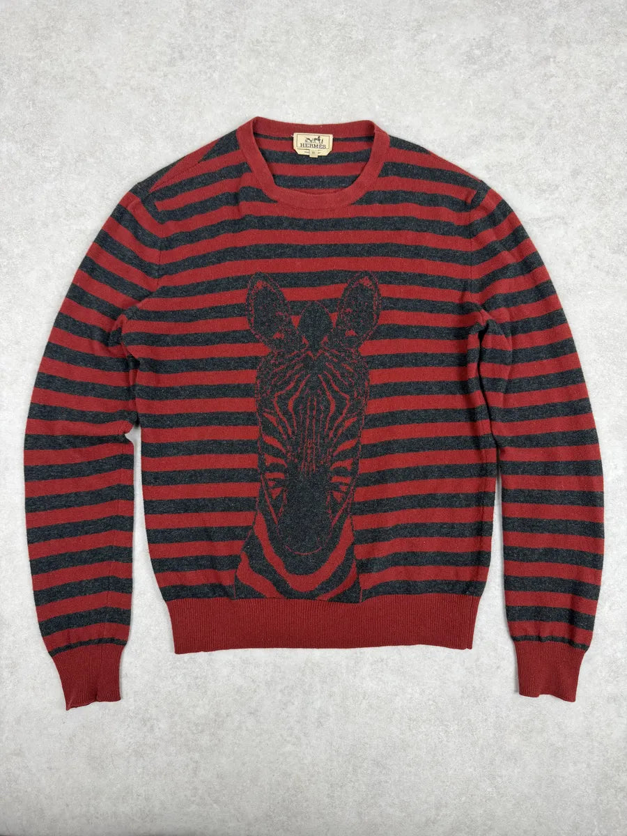 2000s Hermès Black & Red Wool Cashmere Striped Zebra Sweater  pxKaONY 0
