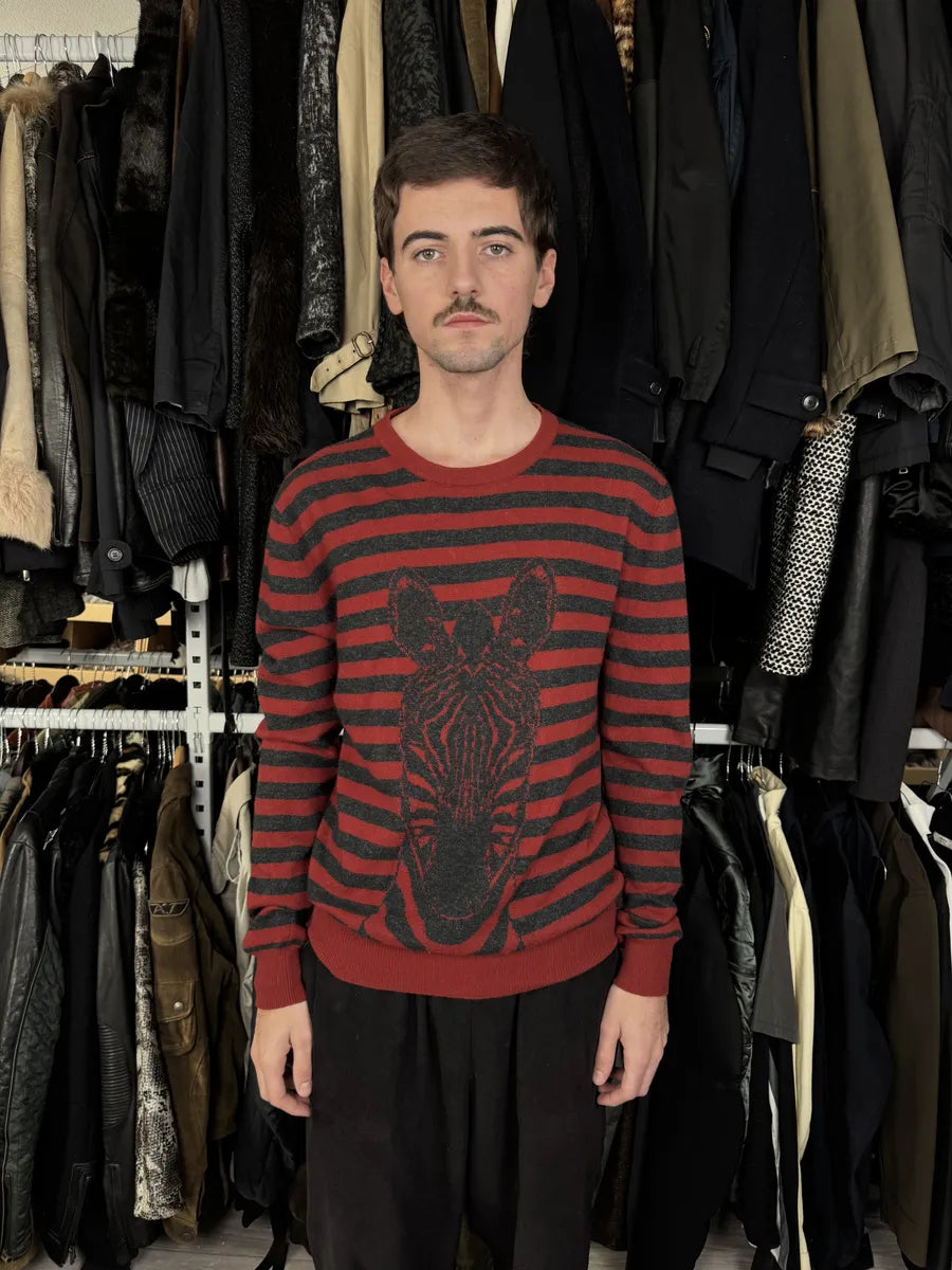 2000s Hermès Black & Red Wool Cashmere Striped Zebra Sweater  pxKaONY 2