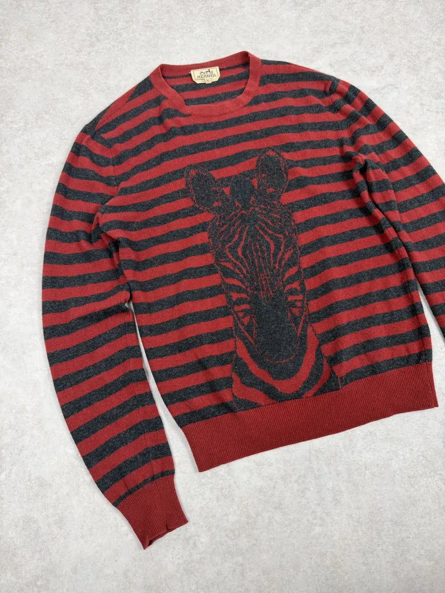 2000s Hermès Black & Red Wool Cashmere Striped Zebra Sweater  pxKaONY 4