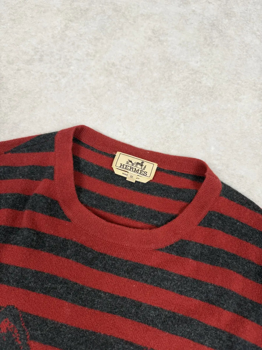 2000s Hermès Black & Red Wool Cashmere Striped Zebra Sweater  pxKaONY 8