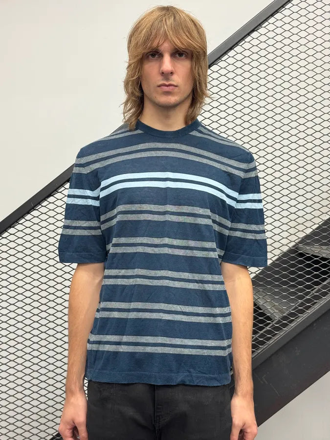 2000s Hermès Navy Striped Boxy T-Shirt HbHuPXA 0