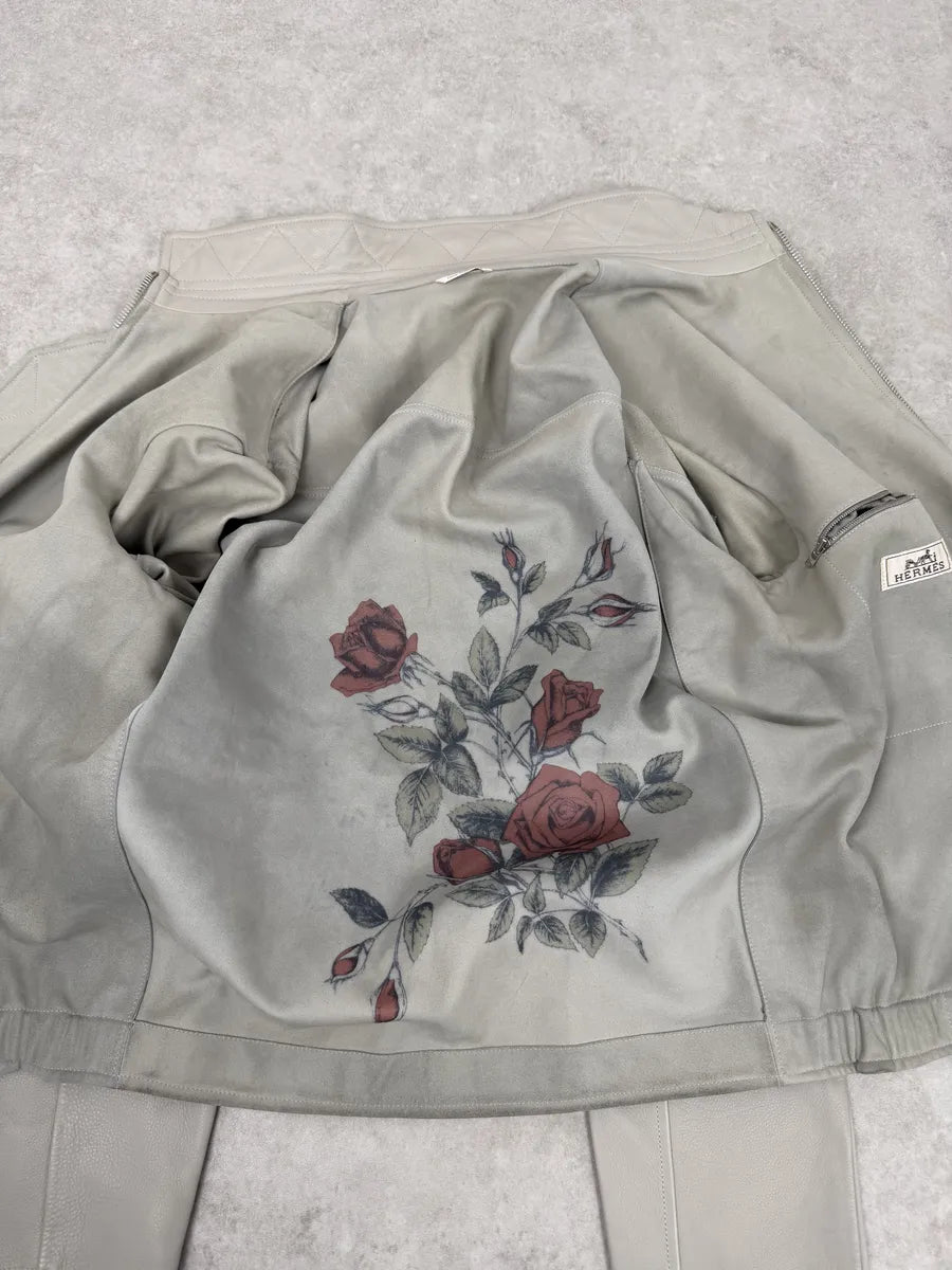 2000s Hermès Roses Tattoo Grey Leather Jacket BsUvnBl 10