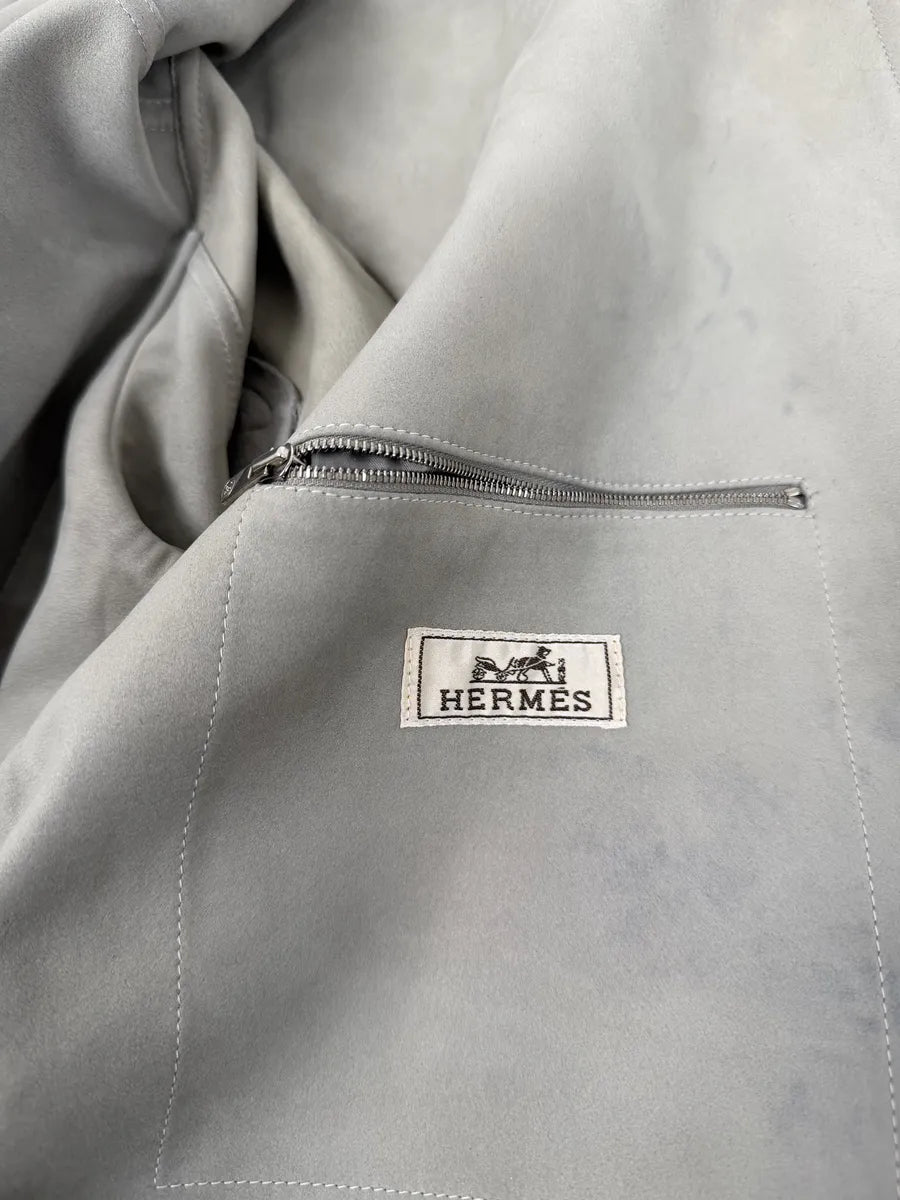 2000s Hermès Roses Tattoo Grey Leather Jacket BsUvnBl 11