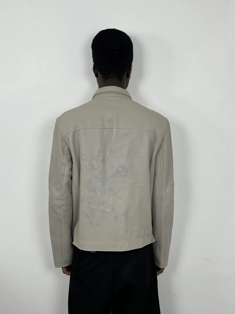 2000s Hermès Roses Tattoo Grey Leather Jacket BsUvnBl 2