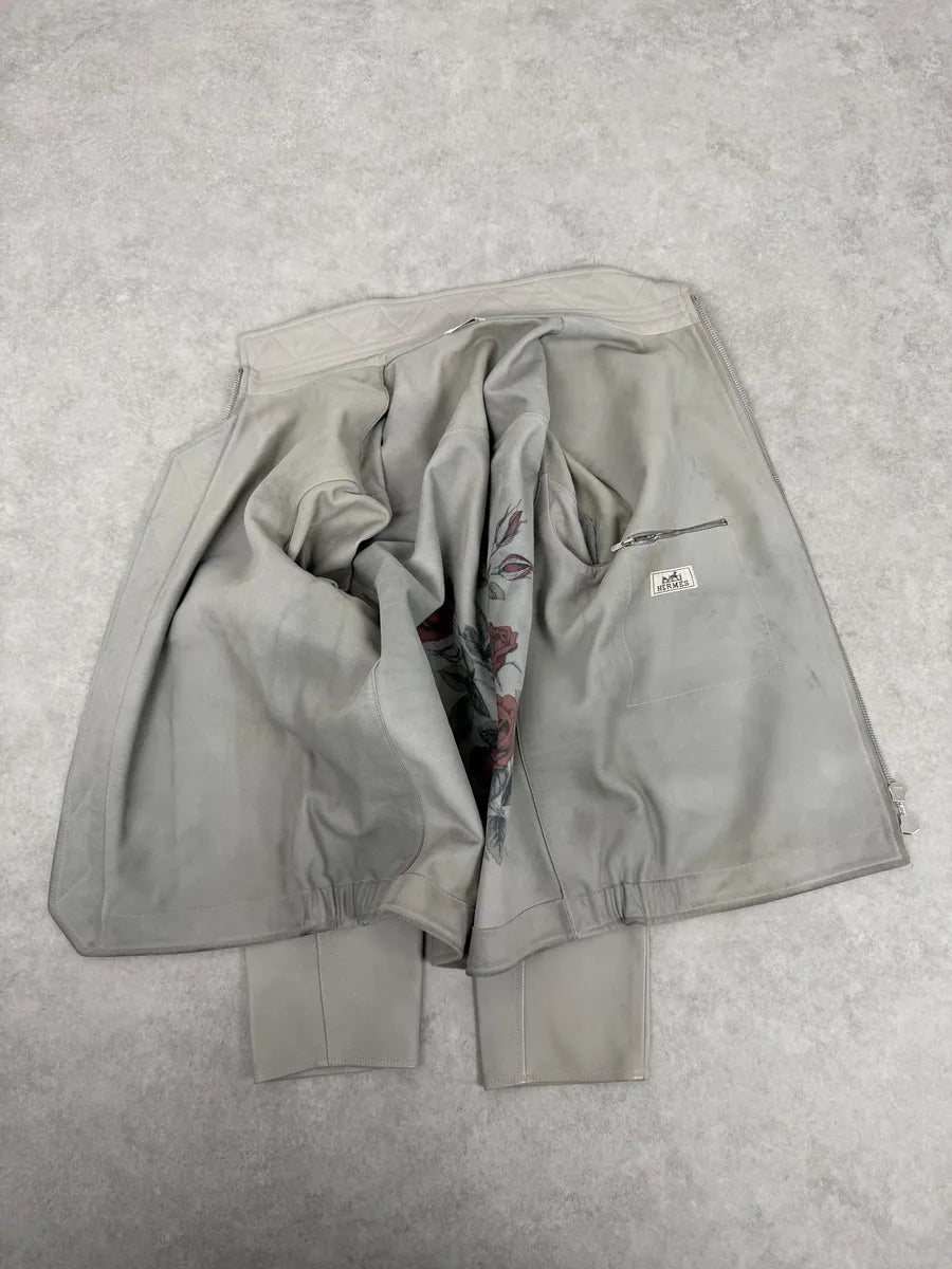 2000s Hermès Roses Tattoo Grey Leather Jacket BsUvnBl 4