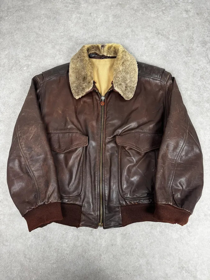 2000s Hugo Boss Aviator Brown Leather Jacket CpQFXDr 0