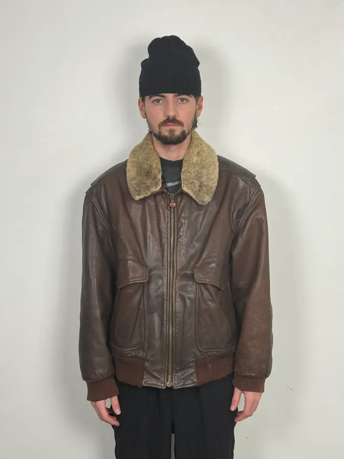 2000s Hugo Boss Aviator Brown Leather Jacket CpQFXDr 1